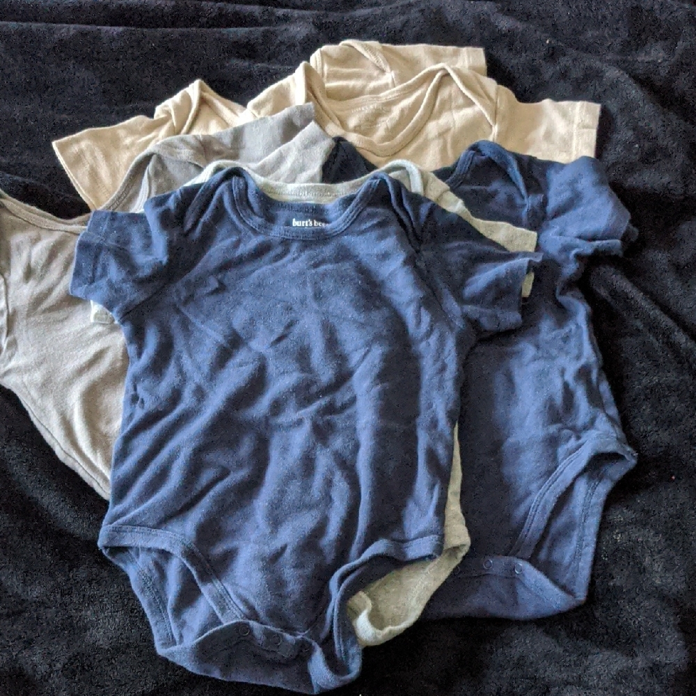 Burt's Bees Baby Navy, Gray and Beige Short-Sleeve Bodysuits - 5-Pack